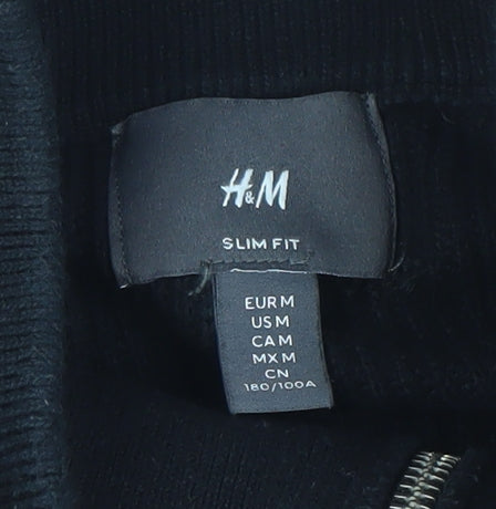H&M Men’s Black Slim Fit 1/2 Zip Cotton Jumper Size M