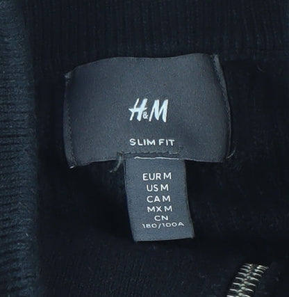 H&M Men’s Black Slim Fit 1/2 Zip Cotton Jumper Size M