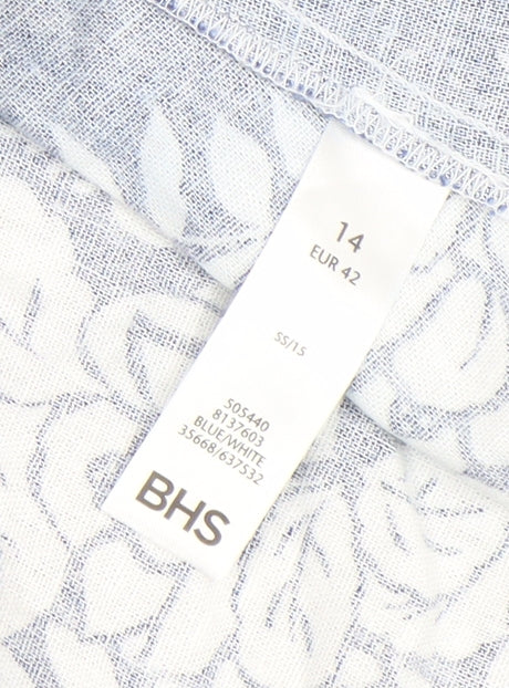 BHS Women Blue Floral Linen A-Line Midi Skirt Size 14