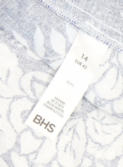 BHS Women Blue Floral Linen A-Line Midi Skirt Size 14