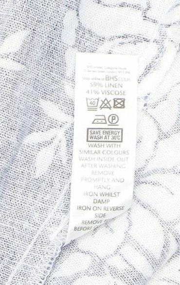 BHS Women Blue Floral Linen A-Line Midi Skirt Size 14