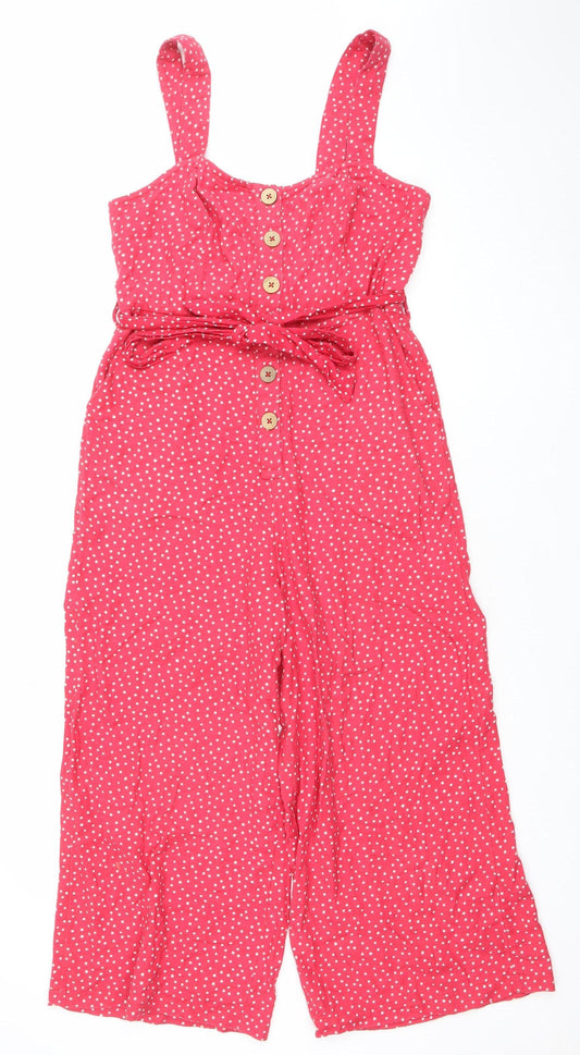 New Look Women's Red Polka Dot Sleeveless Jumpsuit Size 8