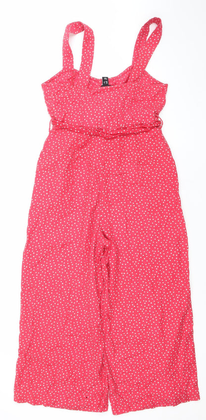 New Look Women's Red Polka Dot Sleeveless Jumpsuit Size 8