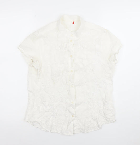 Esprit Women’s White Embroidered Cotton Button-Up Shirt Size 14