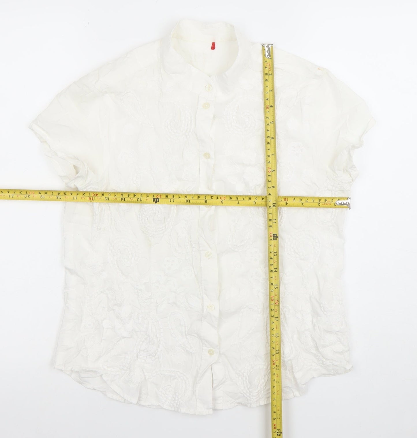Esprit Women’s White Embroidered Cotton Button-Up Shirt Size 14
