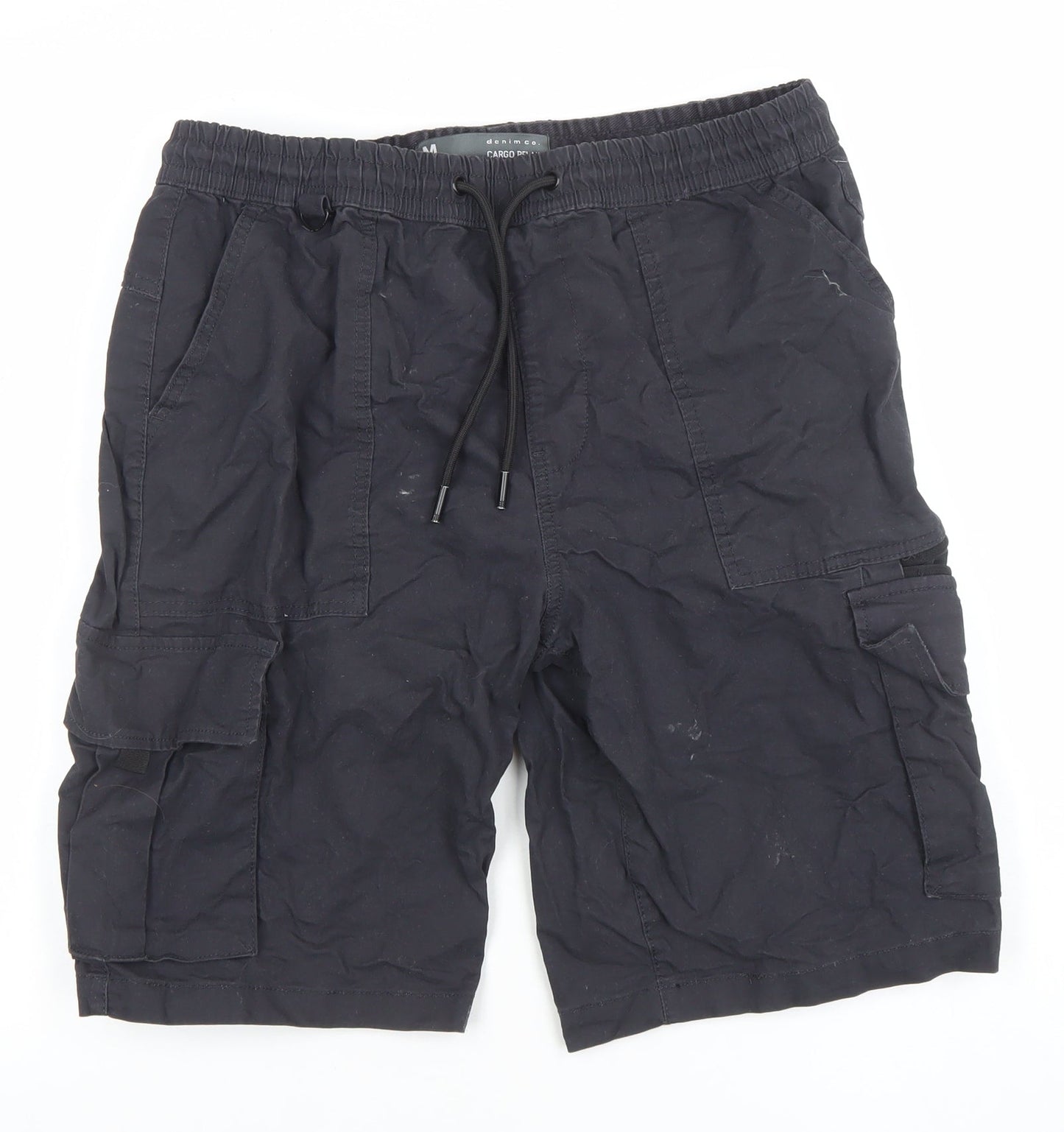 Denim Co. Mens Black Cargo Shorts M Relaxed Fit Cotton Blend