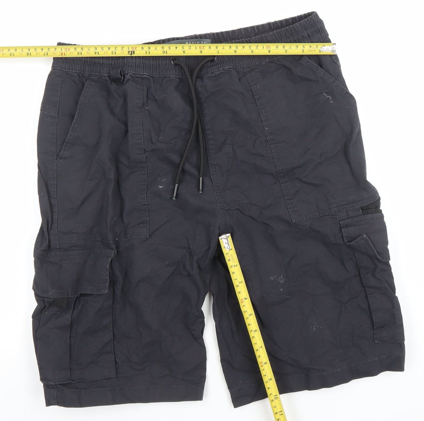 Denim Co. Mens Black Cargo Shorts M Relaxed Fit Cotton Blend