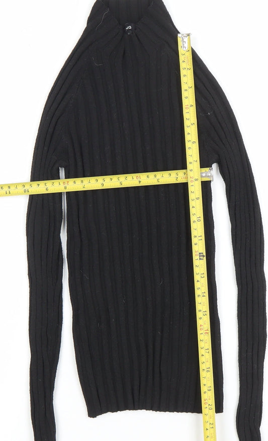 MNG Women's Black Slim Fit Ribbed Knit Mock Neck Long Sleeve Top S