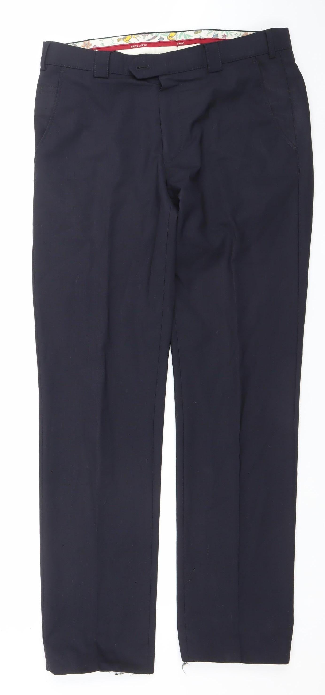 Modern Comfort Men’s Black Regular Fit Wool Blend Dress Trousers 34W 34L