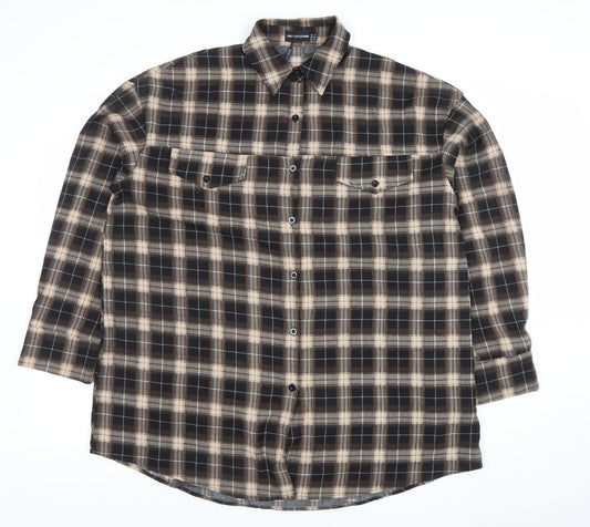 PrettyLittleThing Women's Brown Check Long Sleeve Button-Up Shirt Size 14