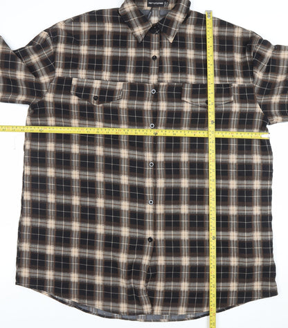 PrettyLittleThing Women's Brown Check Long Sleeve Button-Up Shirt Size 14