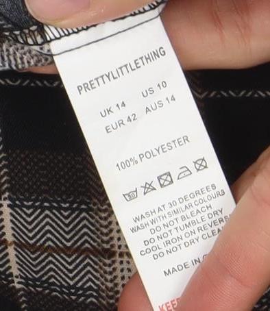 PrettyLittleThing Women's Brown Check Long Sleeve Button-Up Shirt Size 14