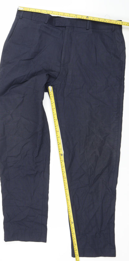 Chester Barrie Men's Blue Regular Fit Wool Dress Trousers 34R