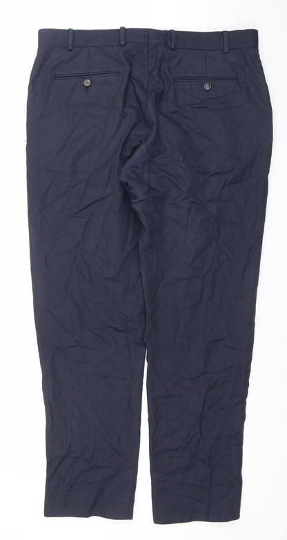 Chester Barrie Men's Blue Regular Fit Wool Dress Trousers 34R