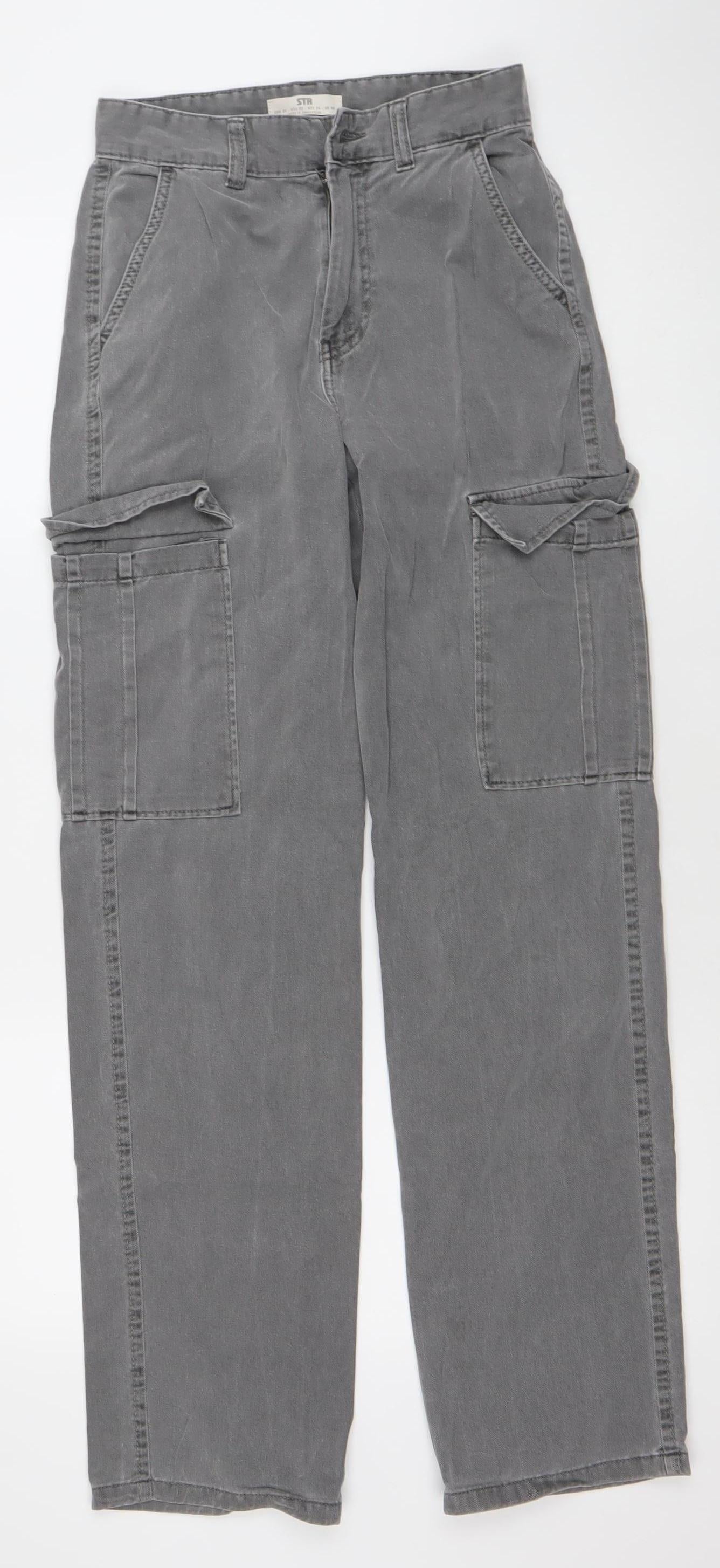 Womens UK Size 6 Stradivarius Regular Fit Cargo Grey Jeans