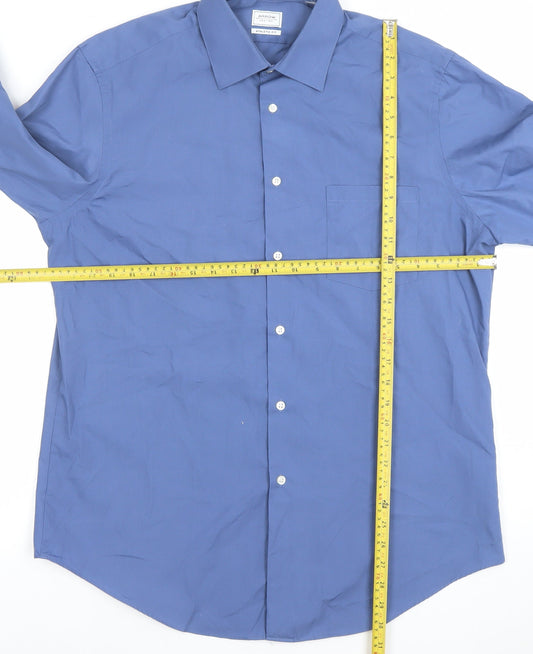 Arrow Men's Blue Athletic Fit Long Sleeve Formal Dress Shirt Size L 42cm