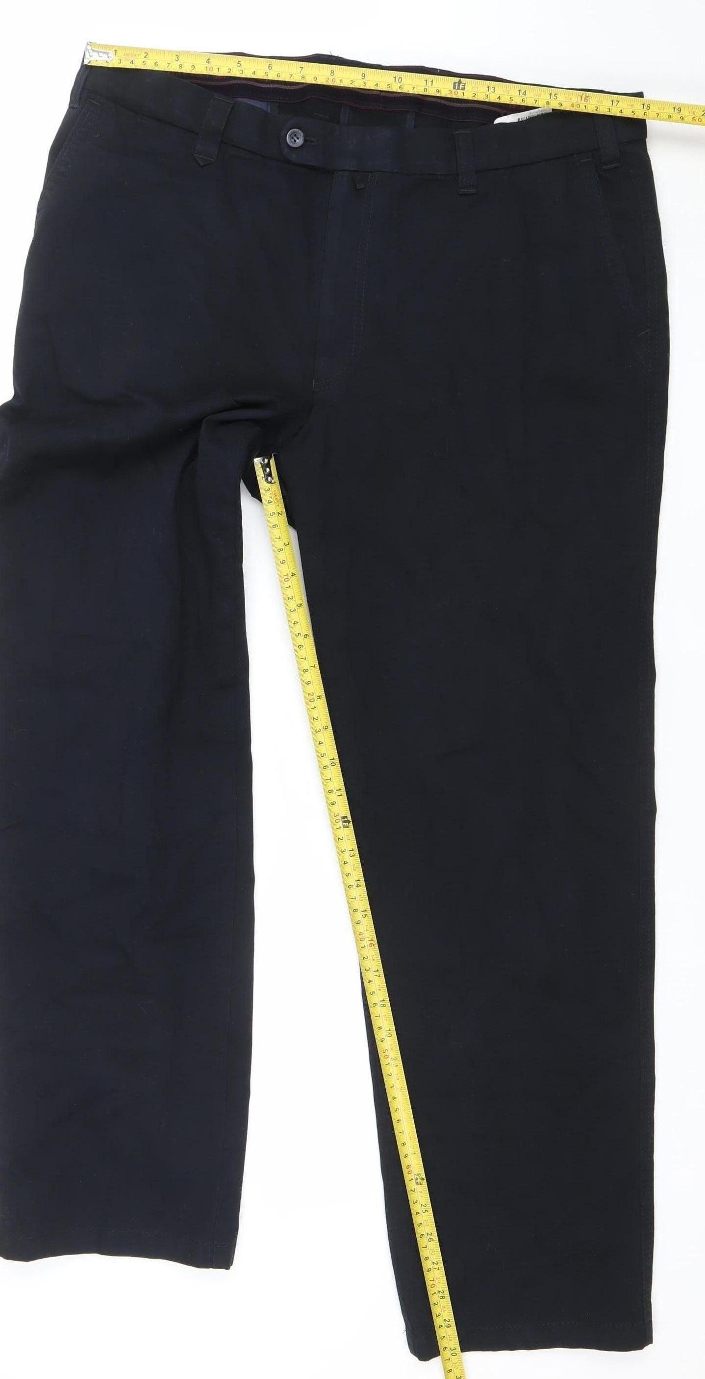 m.e.n.s Mens Black Cotton Blend Chino Trousers 40S Regular Fit