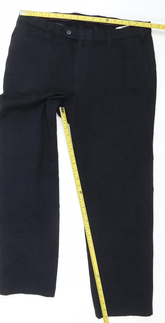 m.e.n.s Mens Black Cotton Blend Chino Trousers 40S Regular Fit