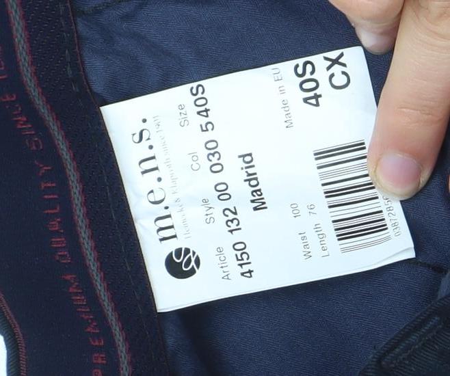 m.e.n.s Mens Black Cotton Blend Chino Trousers 40S Regular Fit