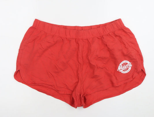 Primark Women's Red XL Cotton Casual Miami Logo Shorts