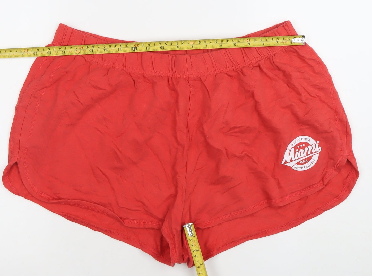 Primark Women's Red XL Cotton Casual Miami Logo Shorts