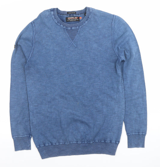Superdry Men's Blue Cotton Crew Neck Pullover Jumper Size S