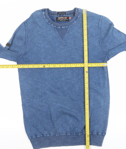Superdry Men's Blue Cotton Crew Neck Pullover Jumper Size S