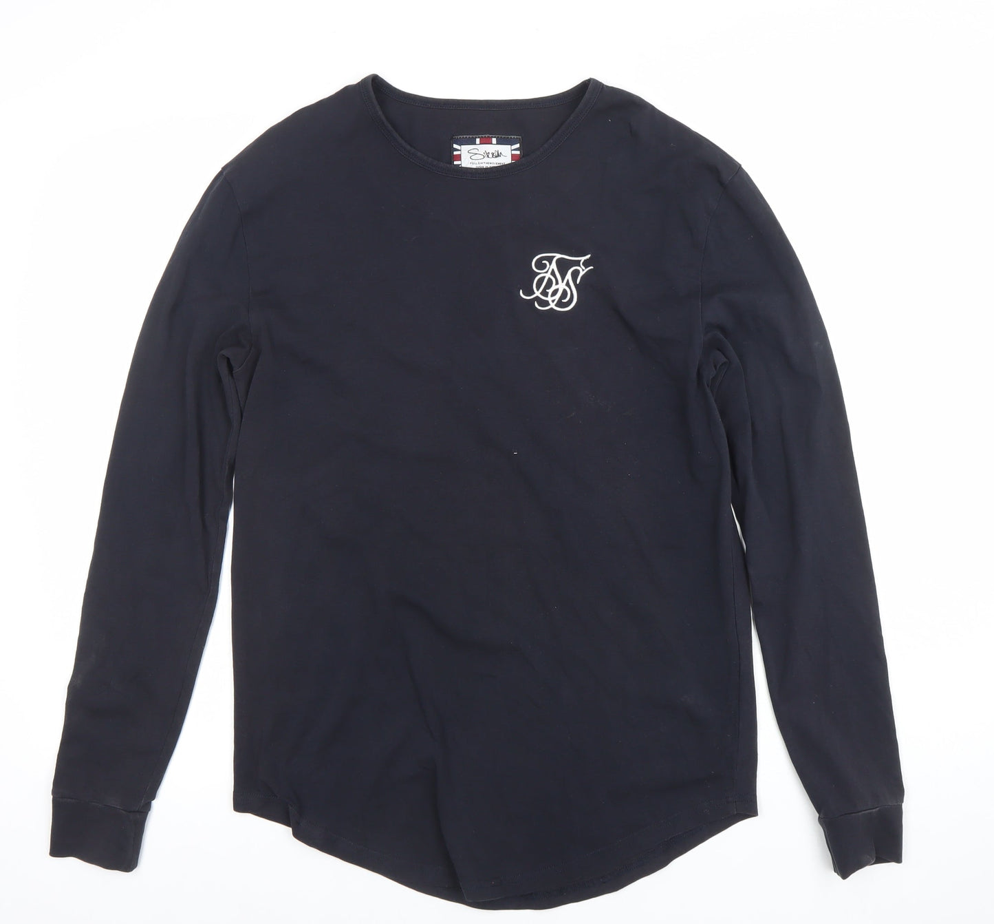 SikSilk Men's Black Long Sleeve Slim Fit Logo Crew Neck T-Shirt Size S