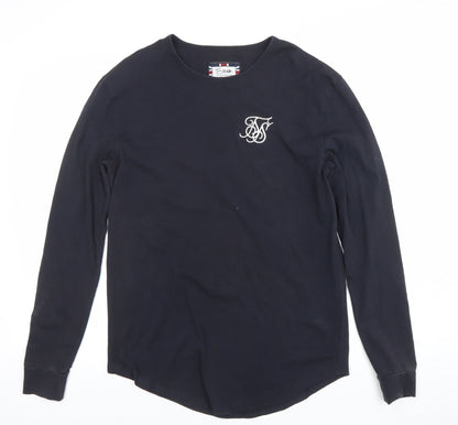 SikSilk Men's Black Long Sleeve Slim Fit Logo Crew Neck T-Shirt Size S