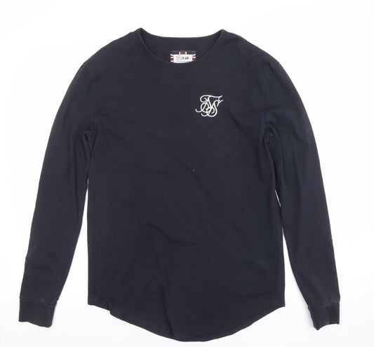 SikSilk Men's Black Long Sleeve Slim Fit Logo Crew Neck T-Shirt Size S