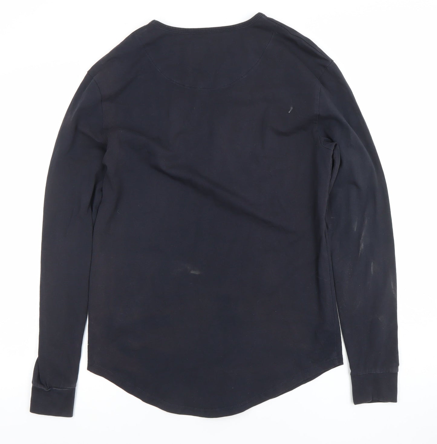 SikSilk Men's Black Long Sleeve Slim Fit Logo Crew Neck T-Shirt Size S