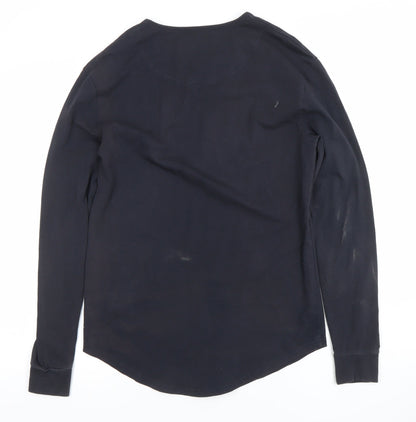 SikSilk Men's Black Long Sleeve Slim Fit Logo Crew Neck T-Shirt Size S