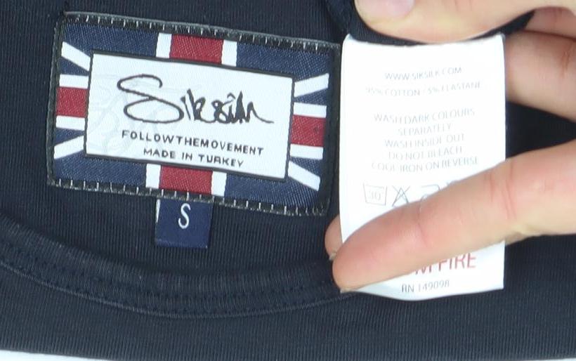 SikSilk Men's Black Long Sleeve Slim Fit Logo Crew Neck T-Shirt Size S