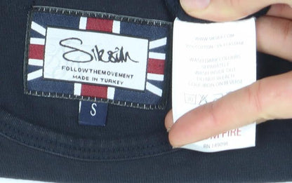 SikSilk Men's Black Long Sleeve Slim Fit Logo Crew Neck T-Shirt Size S