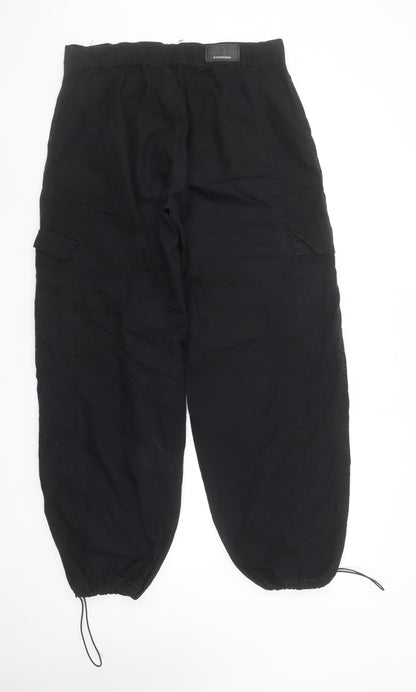 Stradivarius Women’s Black Cargo Trousers UK 12 Cotton Drawstring Ankle