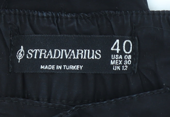 Stradivarius Women’s Black Cargo Trousers UK 12 Cotton Drawstring Ankle