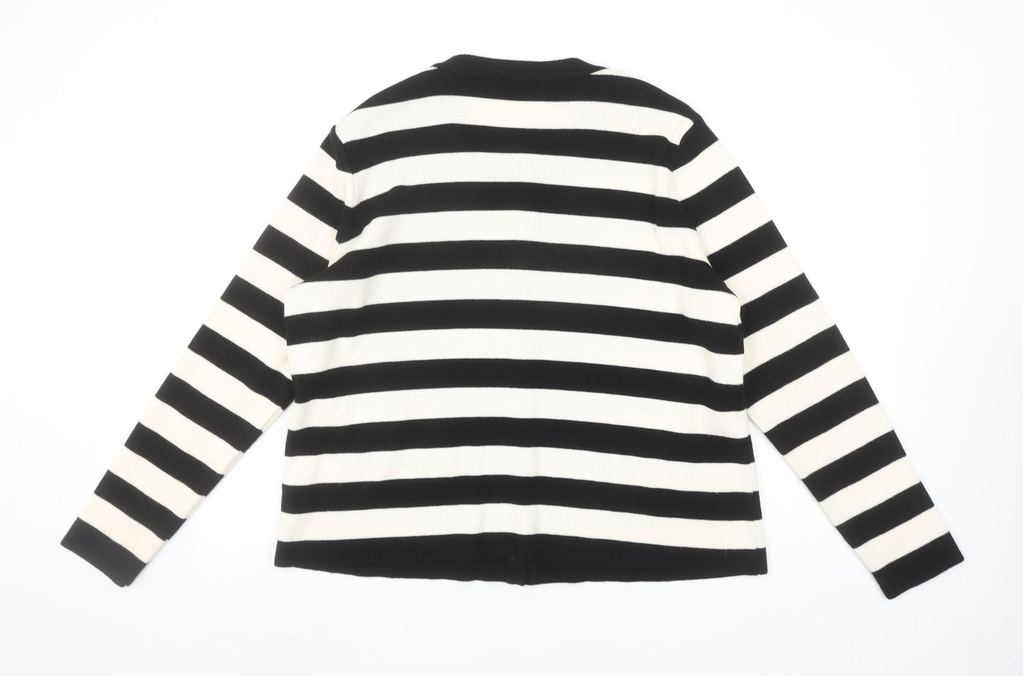 Gallery Women’s Black Ivory Striped Cardigan L Crew Neck Knit