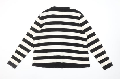 Gallery Women’s Black Ivory Striped Cardigan L Crew Neck Knit
