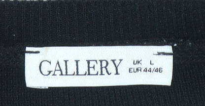 Gallery Women’s Black Ivory Striped Cardigan L Crew Neck Knit