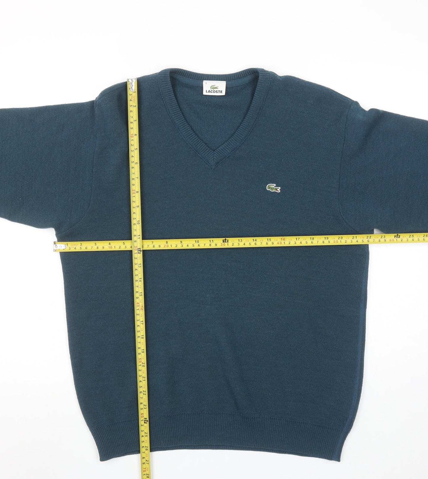 Lacoste Men Blue Wool Blend V-Neck Jumper Size M