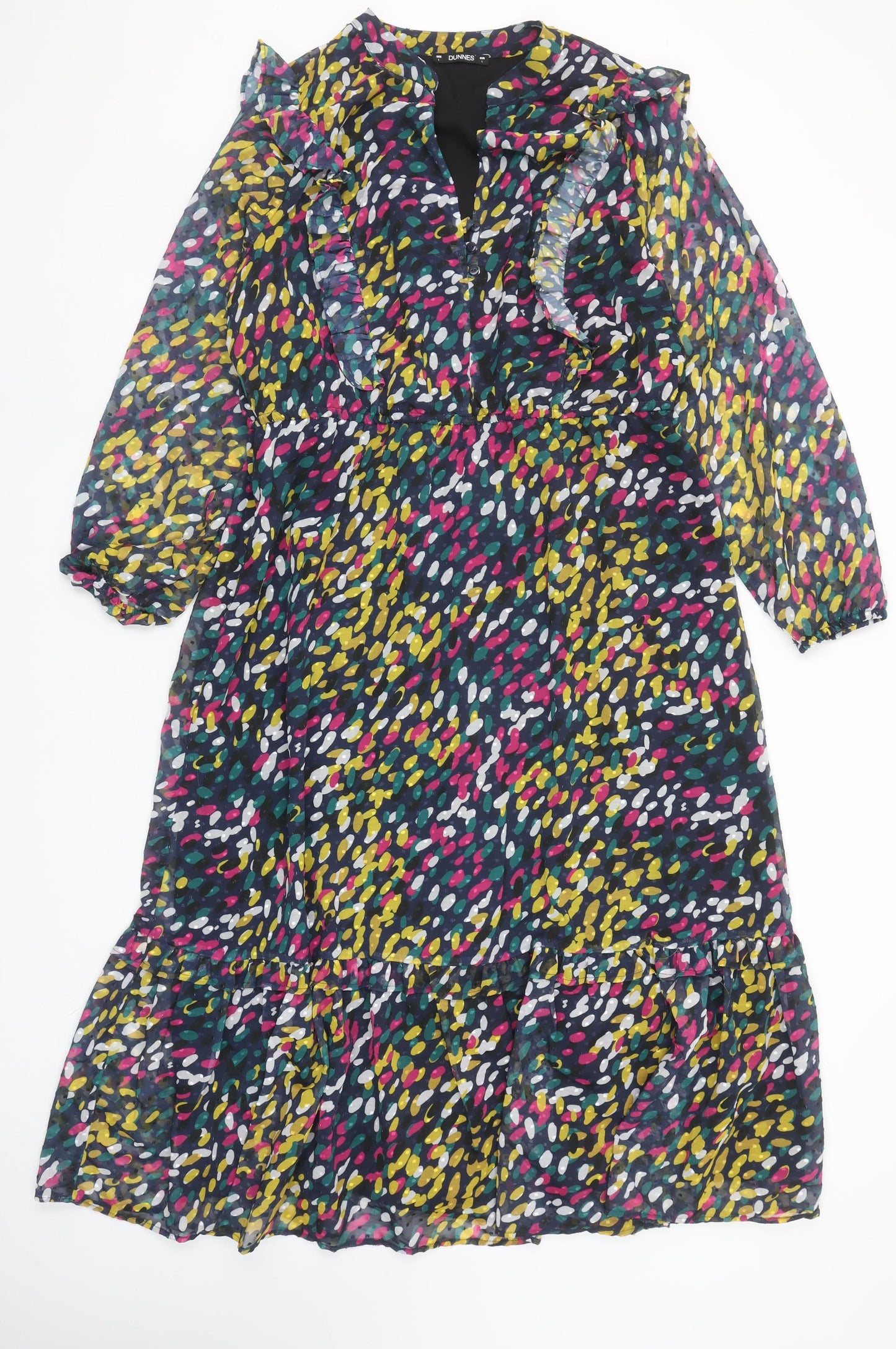 Dunnes Women’s Multicoloured Midi Ruffle A-Line V-Neck Dress Size 18-20