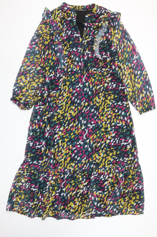 Dunnes Women’s Multicoloured Midi Ruffle A-Line V-Neck Dress Size 18-20