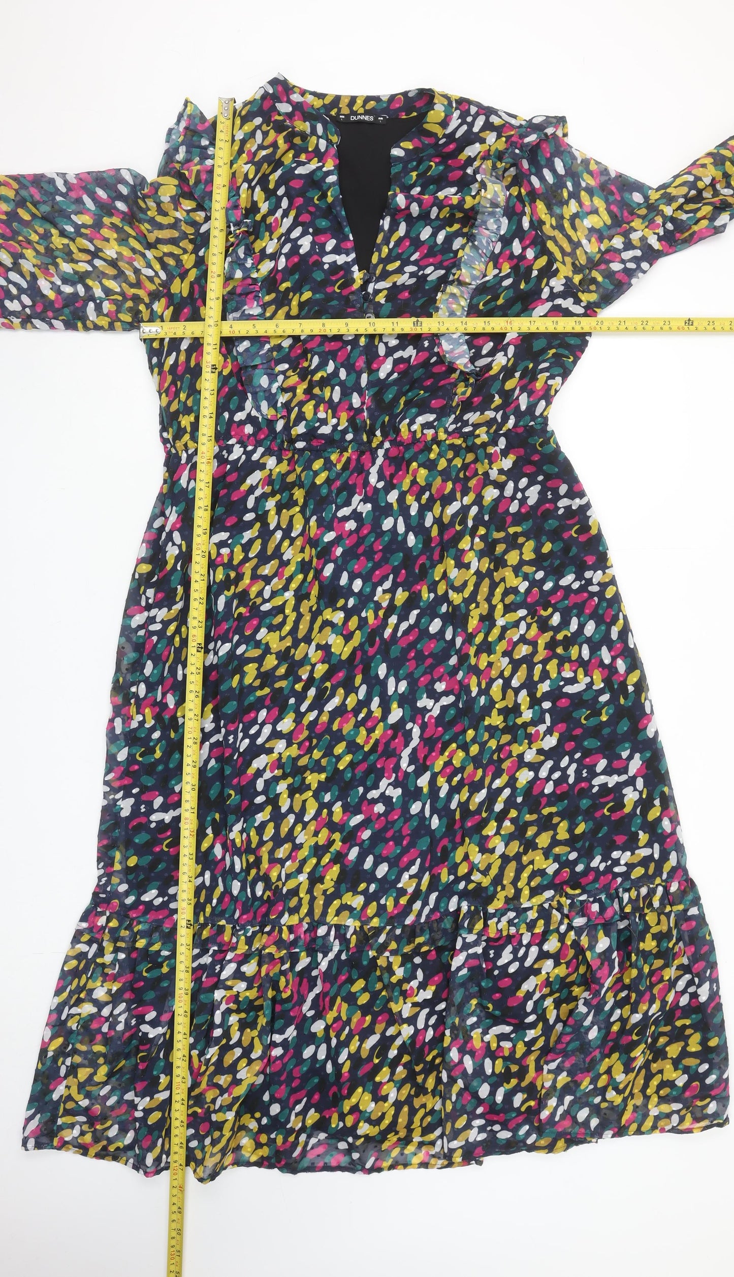 Dunnes Women’s Multicoloured Midi Ruffle A-Line V-Neck Dress Size 18-20