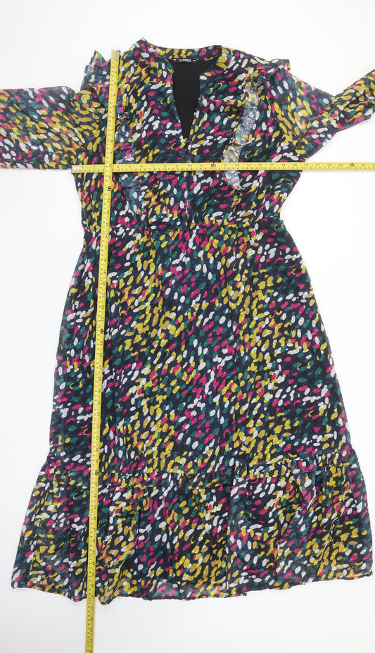 Dunnes Women’s Multicoloured Midi Ruffle A-Line V-Neck Dress Size 18-20