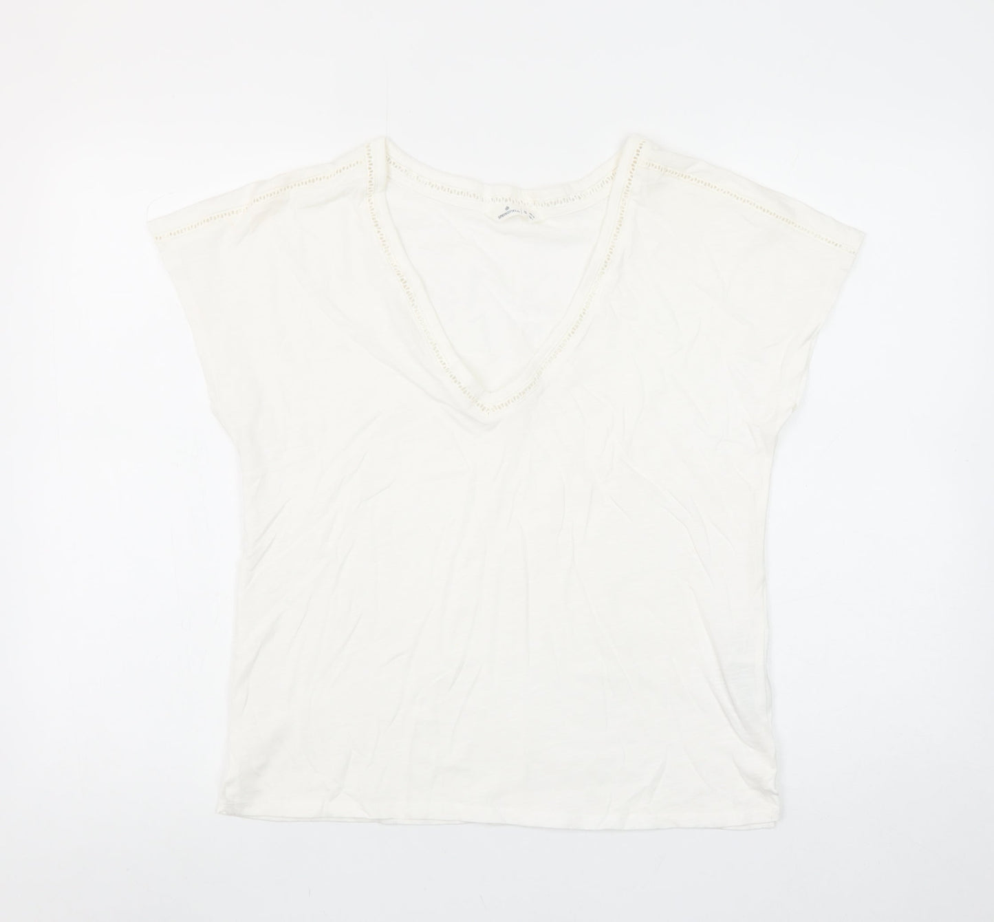 Womens UK Size S Springfield Ivory Basic T-Shirt