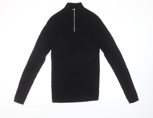 ASOS DESIGN Men’s Black High Neck 1/2 Zip Knit Jumper Size M