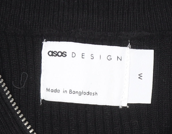 ASOS DESIGN Men’s Black High Neck 1/2 Zip Knit Jumper Size M