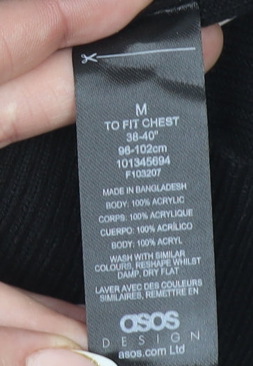 ASOS DESIGN Men’s Black High Neck 1/2 Zip Knit Jumper Size M