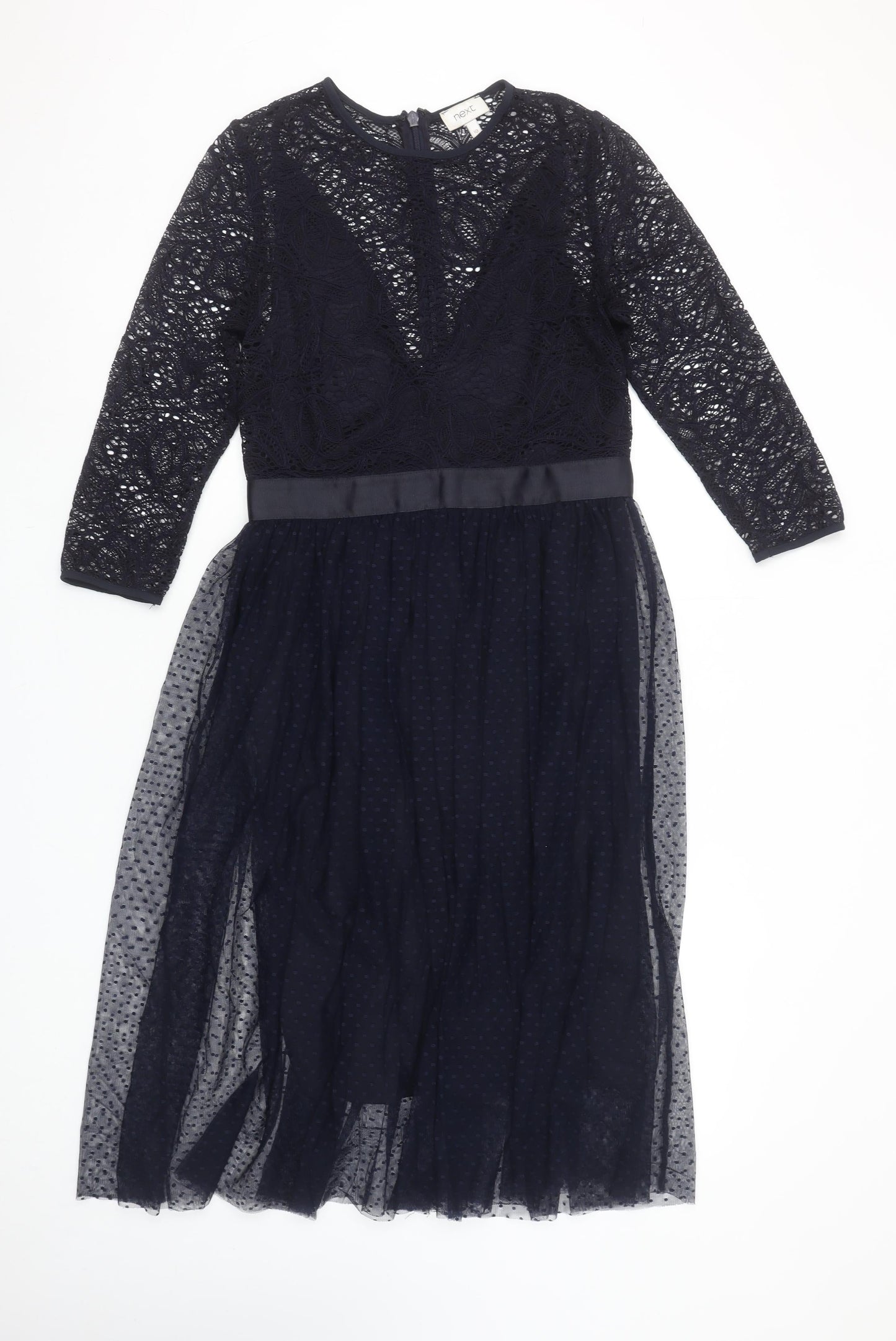Next Women’s Blue Lace Midi Fit & Flare Dress Size 10