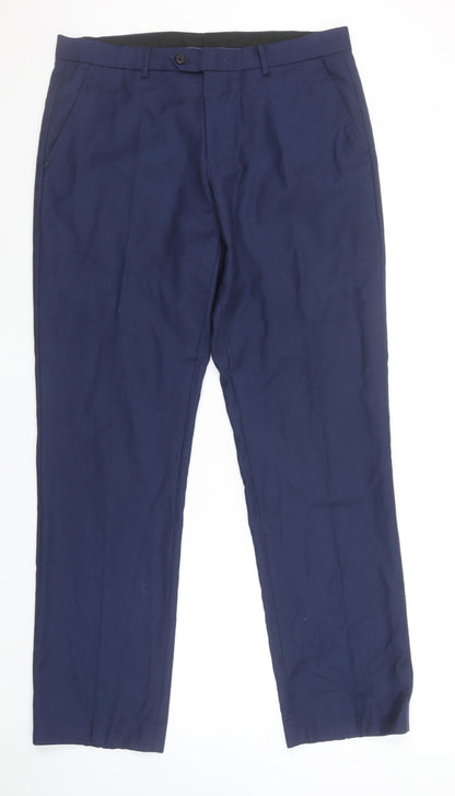 Identikit Men’s Blue 34L Regular Fit Formal Trousers